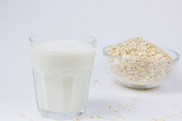 Oat milk alternative on white background Close up