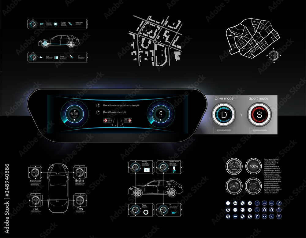 Poster template-sample car dashboard and the principle of switching modes selector automatic transmission. 