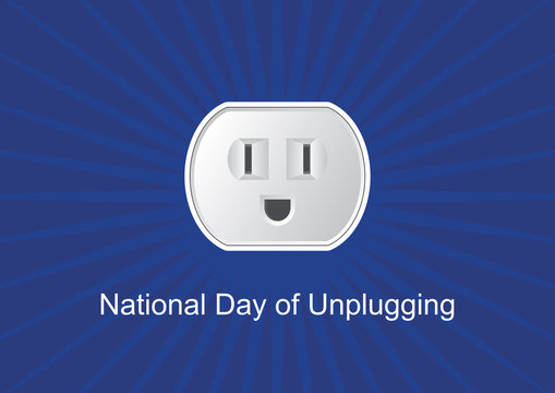 National Day of Unplugging vector. Usa electric socket. Electric power. Digital detox from technology
