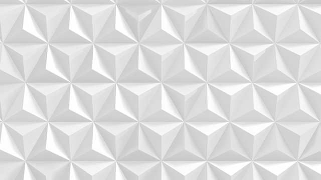 Abstract white triangular background. Extruded triangle tiles