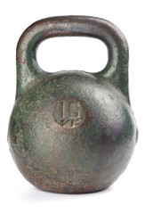 Obraz na płótnie Canvas Old rusty kettlebell for sports isolated on white background.
