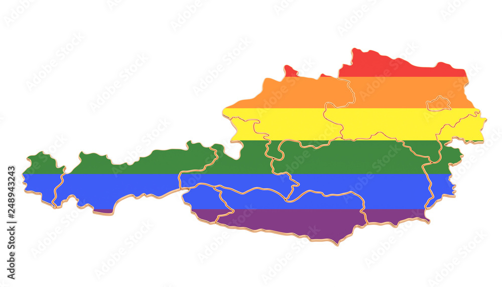 Poster austrian map with lgbt flag, 3d rendering