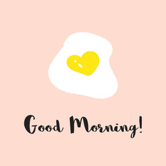 Cute doodle cartoon illustration of heart shape fried eggs. Happy Valentine s Day concept hand drawn greeting card background