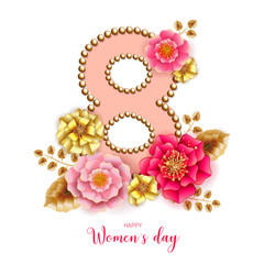 8 March. Floral Greeting card. International Happy Women's Day.
