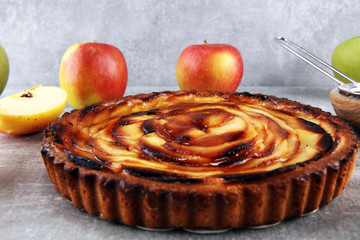 Apple tart. Gourmet traditional holiday apple pie sweet baked dessert food with cinnamon and apples...