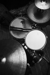 Drums set in black and white