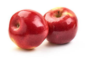 Fototapeta na wymiar Shiny Red ripe apples, close-up, isolated on white background