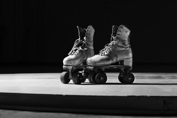 roller skates in black and white