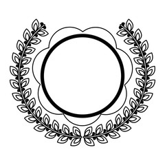 Badge emblem with wreath leaves black and white