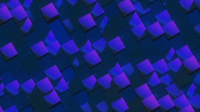 Box background smooth animation. Boxes geometry. Loop ready 3D animation cubes. Purple moving cubes. Abstract backdrop loop.