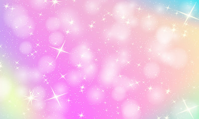 Unicorn rainbow background. Holographic sky 