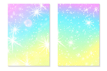 Unicorn rainbow background. Holographic sky 