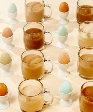 Rows of coffee and hardboiled eggs