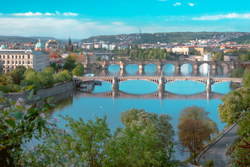 Fototapeta premium Panoramic view over Prague City main river