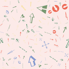 Pattern with topographic arrow and compas icons.Vector streamless pattern