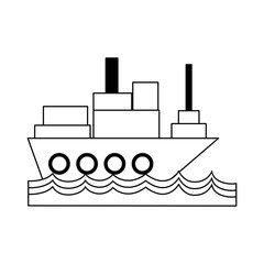 freighter ship with container in the sea black and white