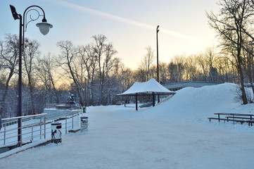 Park winter snowy sunny day