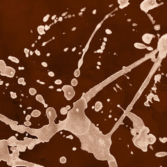 Luxury copper gold and white metal paint splatter effect on watercolor paper background. Creamy gold glitter splash texture. Beautiful feminine backdrop.