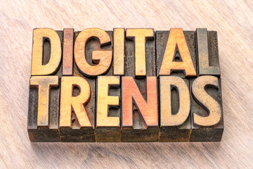 digital trends word abstract in wood type