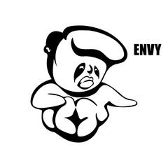 envy. hand drawn vector monochrome outline cartoon character illustration with white background