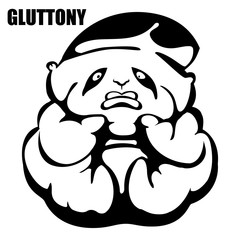 gluttony. hand drawn vector monochrome outline cartoon character illustration with white background