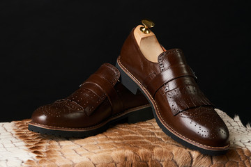 Close-up of elegant mens brown shoes. Men's fashion shoes
