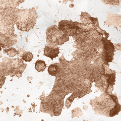 Luxury copper gold and white metal paint splatter effect on watercolor paper background. Creamy gold glitter splash texture. Beautiful feminine backdrop.