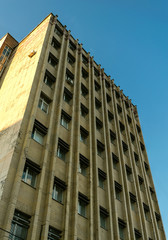 Fototapeta na wymiar Fragment of soviet modernism brutalist building in Rostov-on-Don, Russia