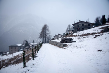 Fototapeta na wymiar Village in the mountains in the area Valtournenche. Italy, the Alps