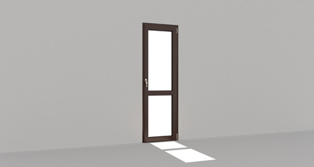 Door. White wall. Isolated door. Wooden door. 3d. 3D render.