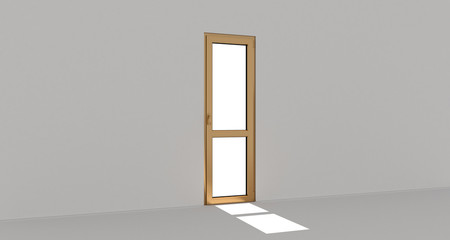 Golden door. Metall door. Metallic. White wall. 3d. 3D render.