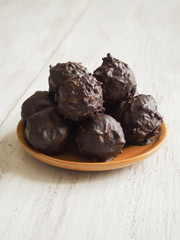 Homemade chocolate balls with nuts. Close up.