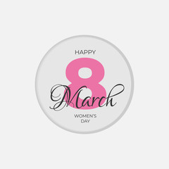 Happy women's Day greeting card with pink number eight. 8 March lettering calligraphy for design banner international woman's holiday. Beautiful logo, icon, sign for spring poster or sticker.