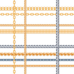Gold and silver chains luxury seamless pattern. For fashion design. Vector