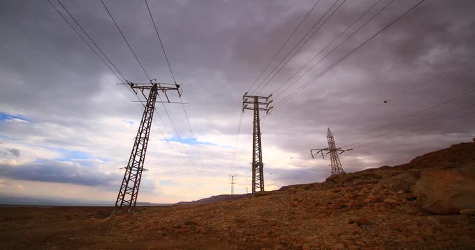 Timelapse at the dead dea electricity poles 4K 