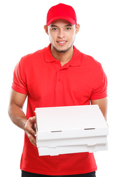 Pizzabote liefern Pizza Bote bestellen Bestellung Lieferung Beruf Mann Latino Freisteller freigestellt isoliert