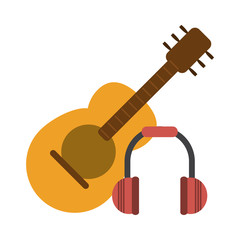 Acoustic guitar and music headphones