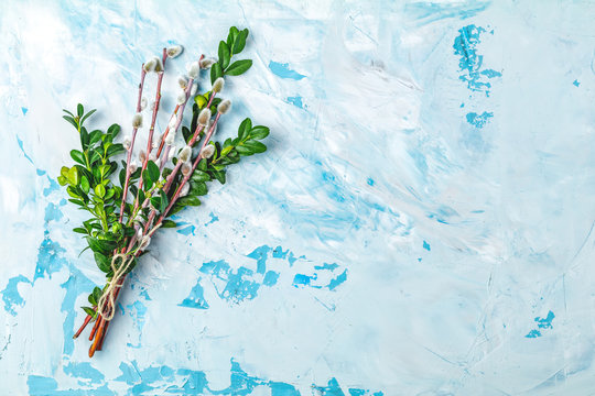 Easter decoration with willow branches and green branches