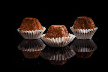 closeup three healthy useful organic handmade chocolate candies