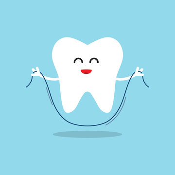Happy tooth with dental floss