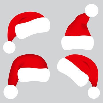 Santa Claus hat collection, vector illustration.