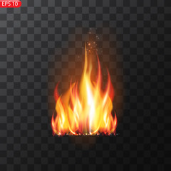 Trail of fire.Burning flames translucent elements special Effect.Realistic burning fire flames vector effect 