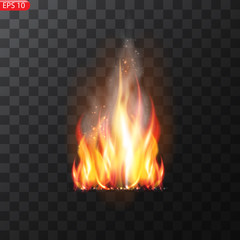 Trail of fire.Burning flames translucent elements special Effect.Realistic burning fire flames vector effect 