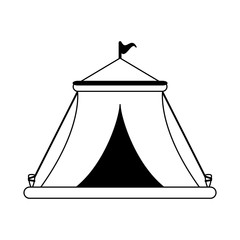 Circus festival tent with flag in black and white