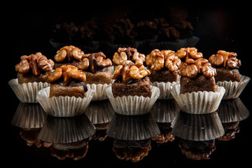 big group of useful organic handmade candies with walnut