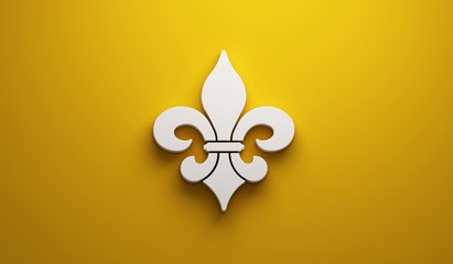 Mardi Gras Fleur-de-Lis in yellow Background. 3D Render Illustration - obrazy, fototapety, plakaty