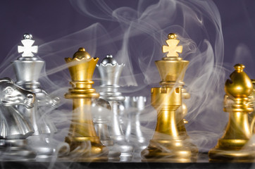 Fototapeta na wymiar Fierce Chess Battle and the Fog of War