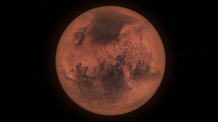 Planet Mars in Dark Space, Red Planet.