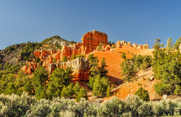 Wall of Sandstone Atop a Mountain Ridge at Red Rock Canyon in Utah