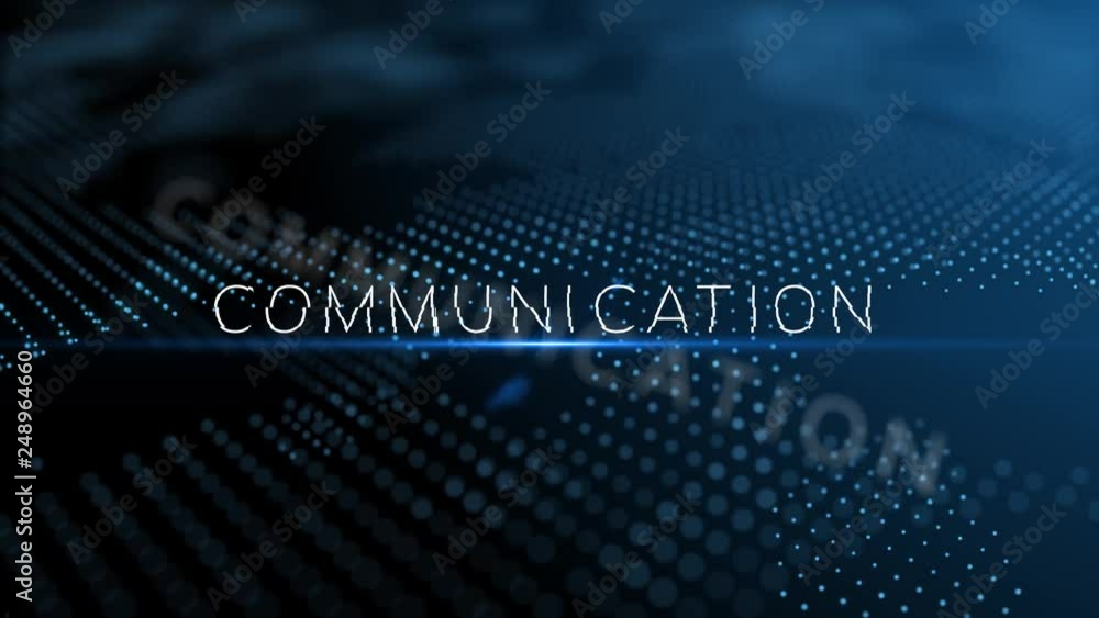 Poster communication modern intro text 3d animation with lens flare and depth of field focus blur
